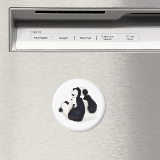 Leuke panda moeder en welp ronde magneet (Insitu (Vaatwasser))