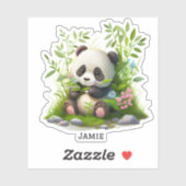 Leuke Panda Roze Bloemen Bamboe Custom Cut Vinyl Sticker (Vel)