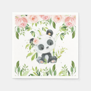 Leuke Panda Roze Bloemen Groen Baby shower Party Servet