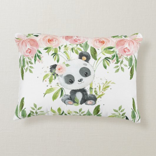 Leuke Panda Roze Bloemen Groen Bamboe Accent Kussen (Achterkant)