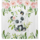 Leuke Panda Roze Bloemen Groen Bamboe Douchegordijn (Voorkant)