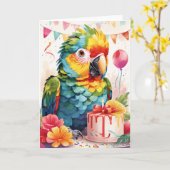 Leuke papegaai en taart, vieren! | KAART (Gele Bloem)