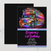 Leuke Party Bus Helder Gloeiende Lichten Verjaarda Kaart (Voorkant / Achterkant)