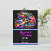 Leuke Party Bus Helder Gloeiende Lichten Verjaarda Kaart (Staand voorkant)