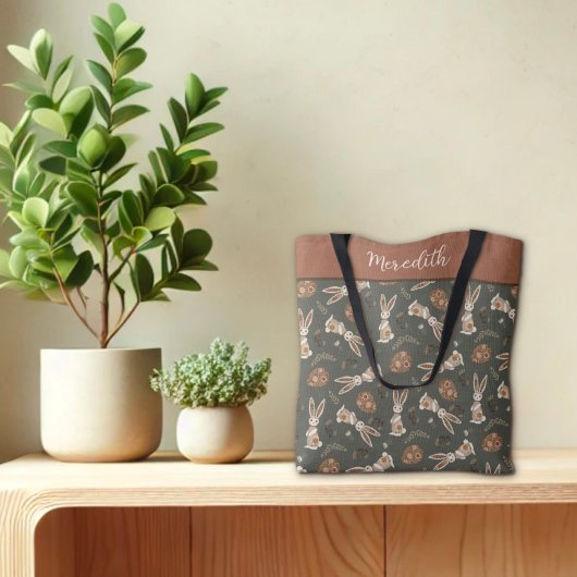 Leuke Pasen Bunny Egg Folk Pattern Aangepaste naam Draagtas