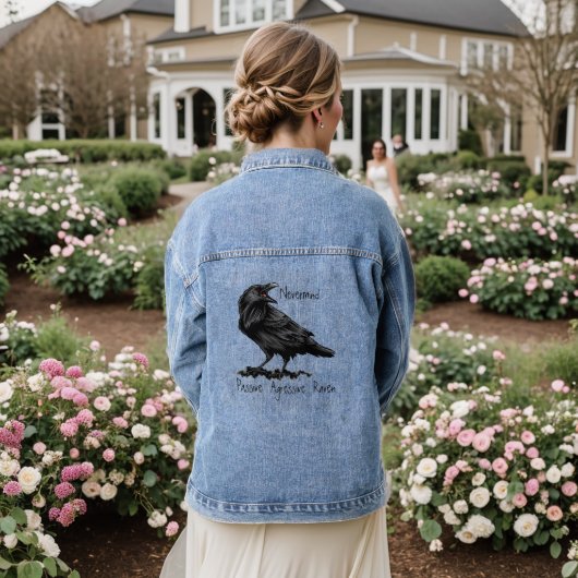 Leuke passieve agressieve Raven Edgar Allan Poe Qu Denim Jacket (Huwelijk Achterkant)