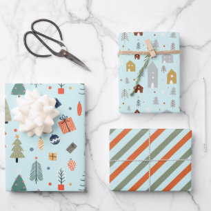 Leuke Pastel Blauw Minimal Kerstboom Licht Inpakpapier Vel