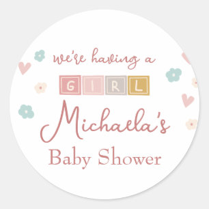 Leuke Pastel Blocks Meisje Baby shower Ronde Sticker