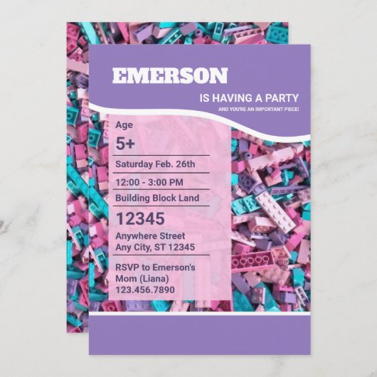 Leuke Pastel Gekleurde Bouwstenen Verjaardag Kaart (Voorkant / Achterkant)