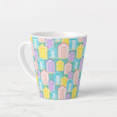 Leuke Pastel Gestreepte Strandhutten op Ocean Blue Latte Mok (Linkerhoek)