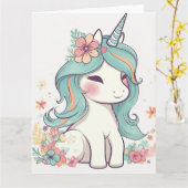Leuke Pastel Kawaii Eenhoorn Kaart (Gele Bloem)