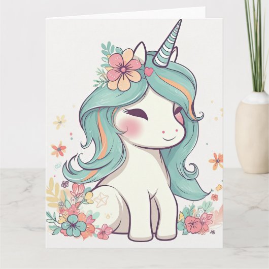 Leuke Pastel Kawaii Eenhoorn Kaart (Voorkant)