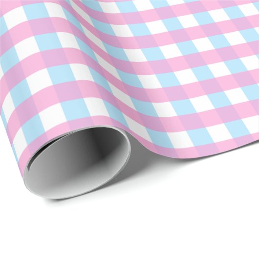 Leuke Pastel Roze Blauw Gingham Check Cadeaupapier (Rol Hoek)