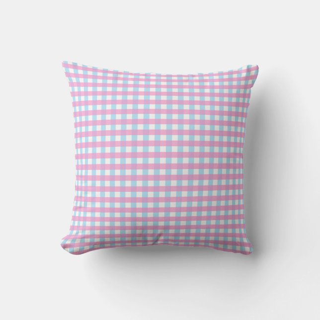 Leuke Pastel Roze Blauw Gingham Check Kussen (Voorkant)