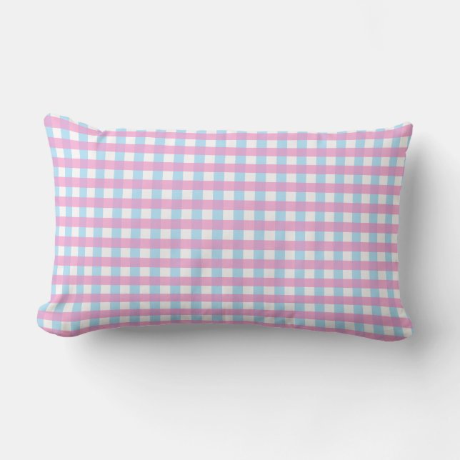 Leuke Pastel Roze Blauw Gingham Check Kussen (Voorkant)