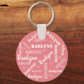 Leuke Pastel Roze Word Art Cloud Hartnaam Custom Sleutelhanger (Voorkant)