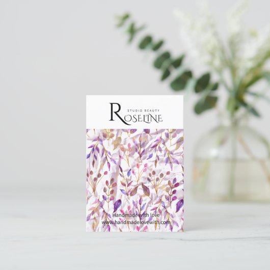 Leuke Pastel Spring Paarse Bloem Oorbel Display Visitekaartje (Staand voorkant)