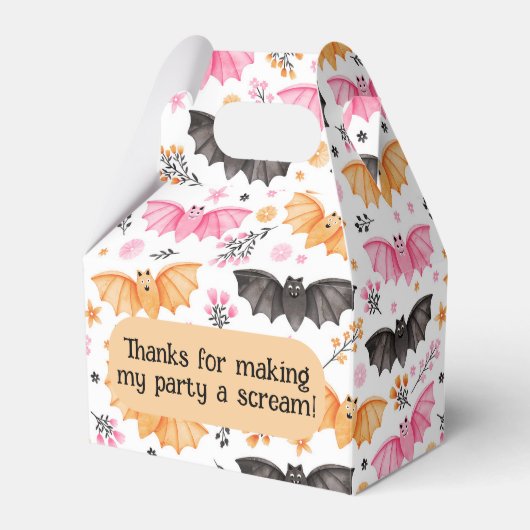 Leuke Pastel Vleermuizen Halloween en Bloemen Bedankdoosjes (Voorkant Zijde)