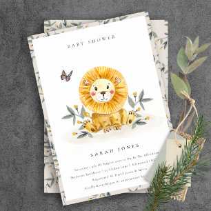 Leuke Pastel Woodland Lion Foliage Baby shower Kaart