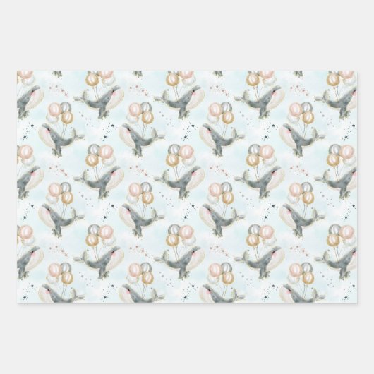 Leuke pastelwalvisballon onder het Zee Inpakpapier Vel (Voorkant 3)