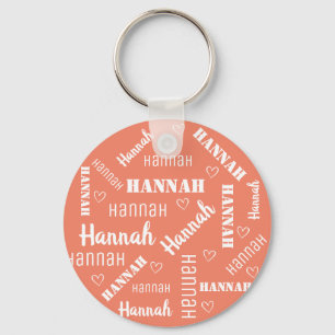 Leuke Peach Kleur Word Art Cloud Harten Naam Custo Sleutelhanger