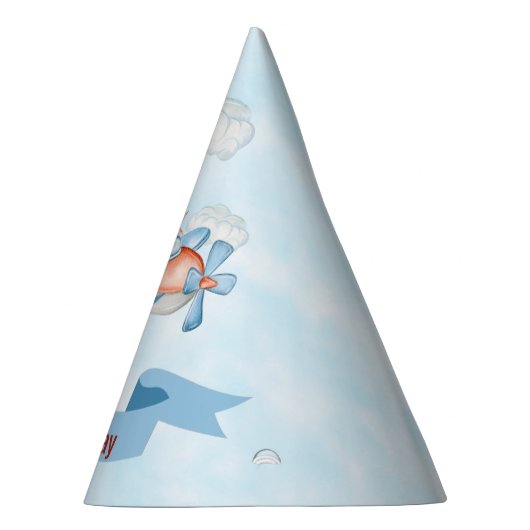 Leuke Penguin Vliegtuig Blauw 1e Verjaardag Feesthoedjes (Rechts)