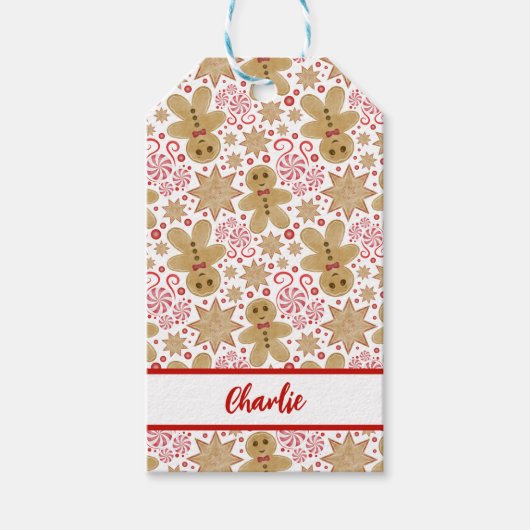 Leuke peperkoek Man & pepermunt Snoep Kerst Cadeaulabel (Voorkant)