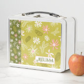 Leuke Personal Metal Lunchbox groen & roze bloemig (In situ)