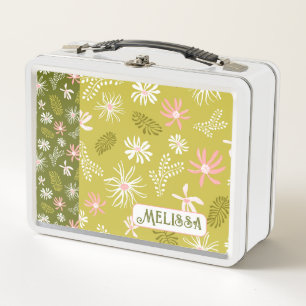 Leuke Personal Metal Lunchbox groen & roze bloemig