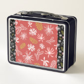 Leuke Personal Metal Lunchbox zwart & roze bloemig (Achterkant)