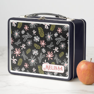 Leuke Personal Metal Lunchbox zwart & roze bloemig