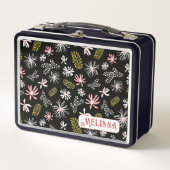 Leuke Personal Metal Lunchbox zwart & roze bloemig (Voorkant)