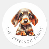 Leuke Pet Dachshund Aangepaste familienaam Ronde Sticker (Voorkant)