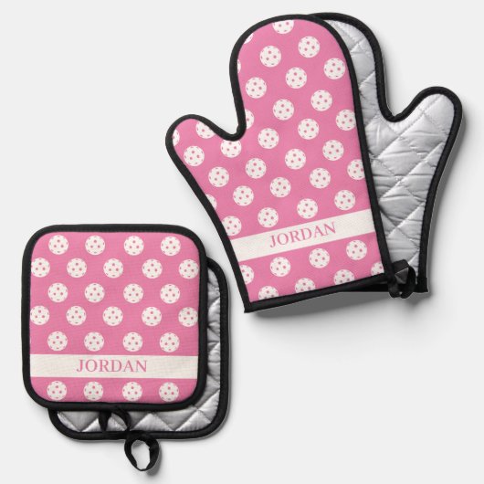 Leuke Pickleball Pattern Player Gift Aangepaste te Ovenwant & Pannenlap Set (Voorkant / Achterkant)