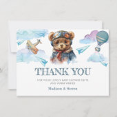Leuke Pilot Teddy Bear Baby shower Dank u Kaart (Voorkant)
