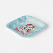 Leuke pinguïn blauw en rood vrolijk kerstfeest papieren bordje (Gebogen)