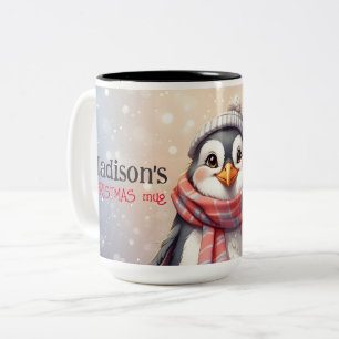 Leuke pinguïn gepersonaliseerde Kerstmis Tweekleurige Koffiemok
