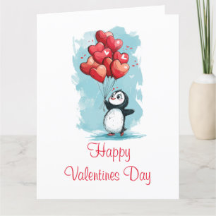 Leuke pinguïn in liefde voor Valentijnsdag met har Bedankkaart