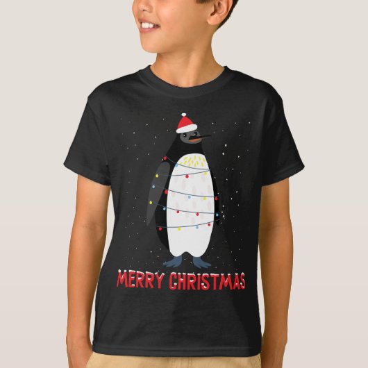 Leuke pinguïn Kerstboom Lichten T-shirt (Voorkant)