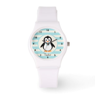Leuke Pinguïn met Turquoise Bowtie Horloge