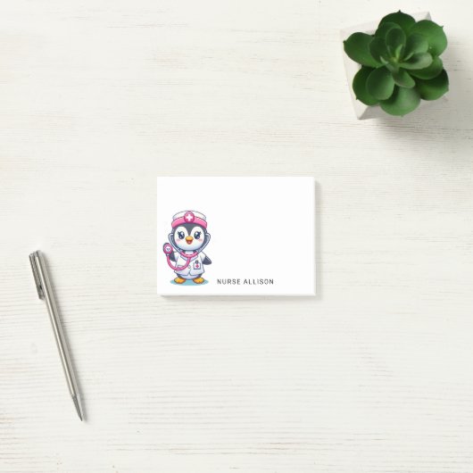 Leuke Pinguïn Nurse Roze Stethoscoop Custom 4x4 Post-it® Notes (Kantoor)