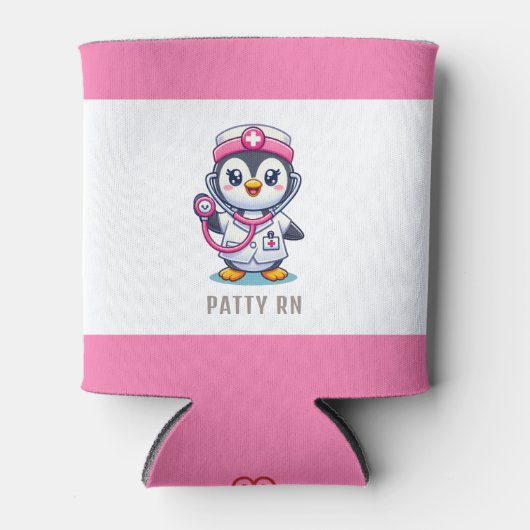 Leuke Pinguïn Nurse Roze Stethoscoop Custom Blikjeskoeler (Voorkant)