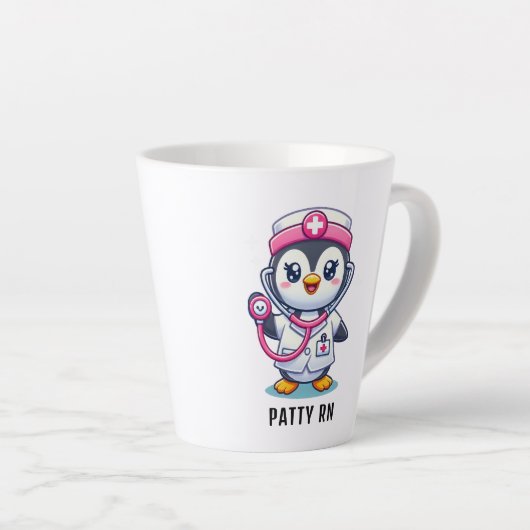 Leuke Pinguïn Nurse Roze Stethoscoop Custom Latte Mok (Rechterhoek)