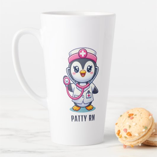Leuke Pinguïn Nurse Roze Stethoscoop Custom Latte Mok (In situ)