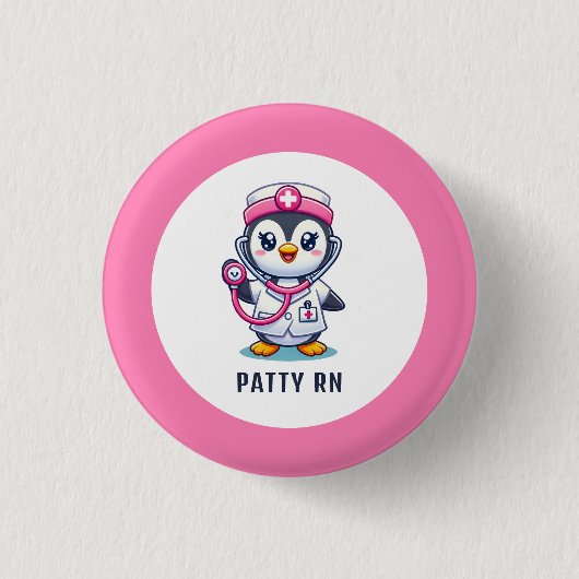 Leuke Pinguïn Nurse Roze Stethoscoop Custom Ronde Button 3,2 Cm (Voorkant)