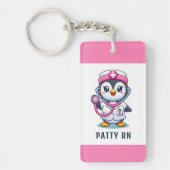 Leuke Pinguïn Nurse Roze Stethoscoop Custom Sleutelhanger (Voorkant)