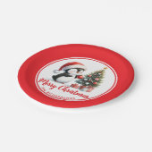 Leuke Pinguïn Rood Wit Custom Vrolijk Kerstmis Papieren Bordje (Gekanteld)