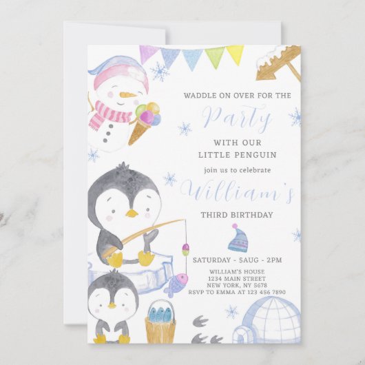 Leuke Pinguïn Verjaardag uitnodiging (Voorkant)