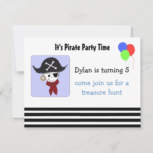 Leuke Piraten Verjaardagsfeest Uitnodiging (Voorkant)