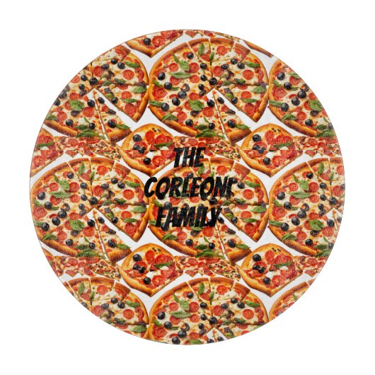 Leuke pizza, Corleone familie glas snijplank (Voorkant)